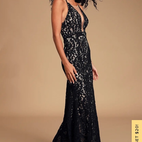 Lulus Size XS black and nude lace gown never worn before! NWT! super flattering - Picture 4 of 4